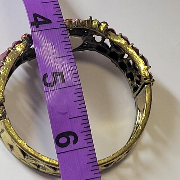 Red Floral Rhinestone Watch Cuff Band Round Face Ornate Fashion Watch - NEW ! - Picture 6 of 16